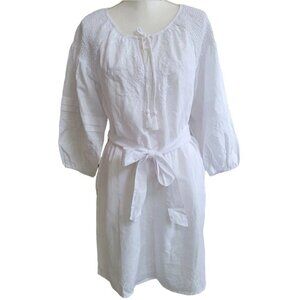 INC Sz Med White Cottagecore Dress Linen Blend Embroidered Gauze Tasseled NWT